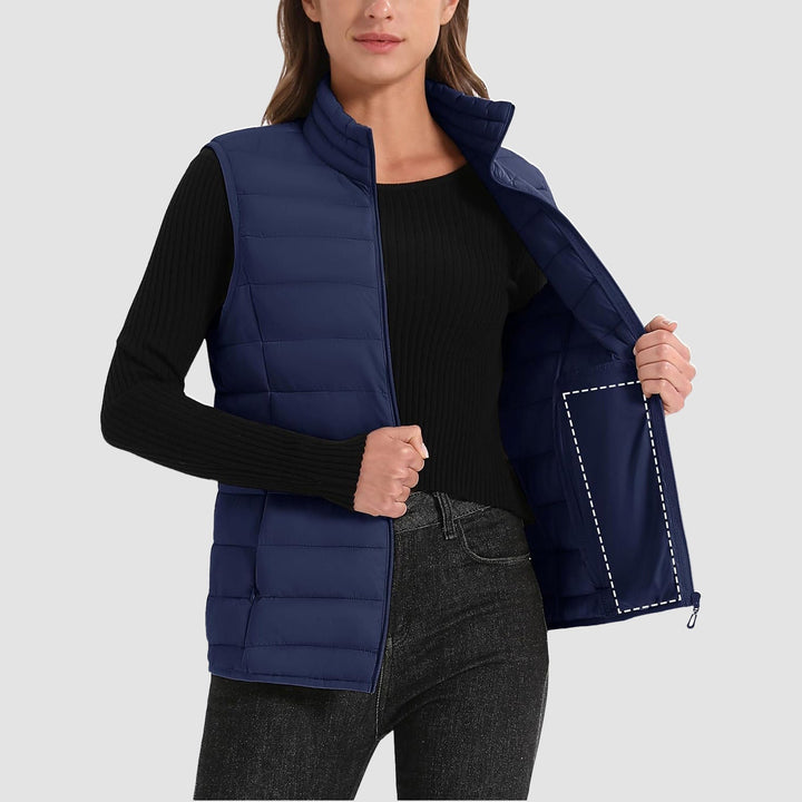 Women's Lightweight Puffer Vest with 4 Pockets & Stand Collar