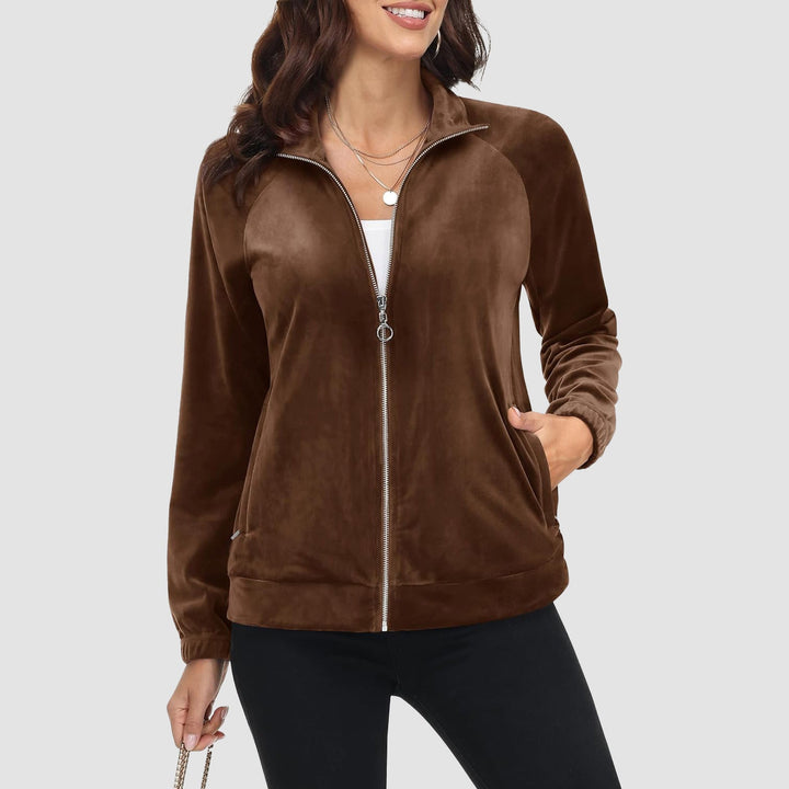 Women's Velour Fleece Jacket - Full Zip & Zipper Pockets