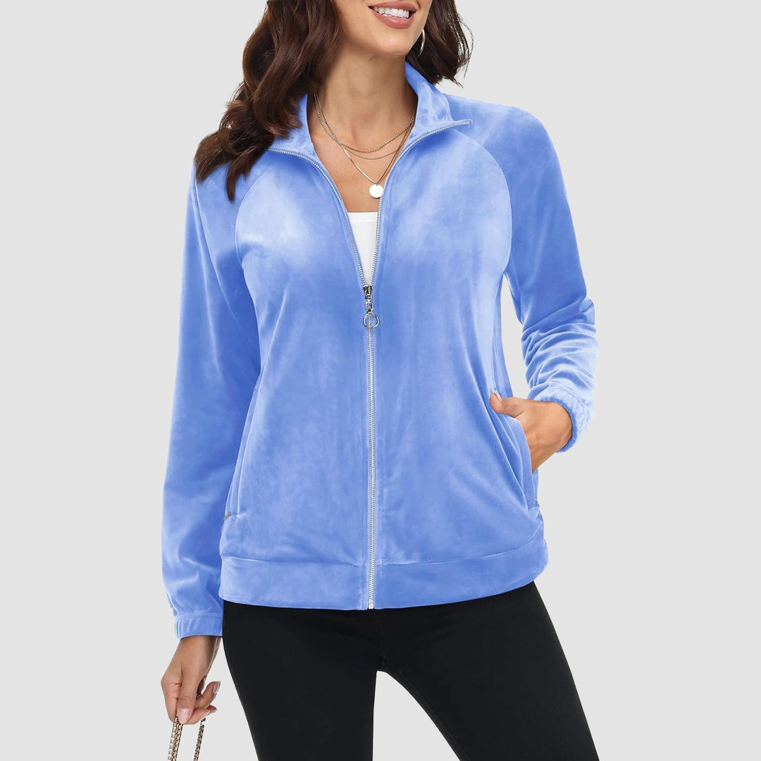 Women's Velour Fleece Jacket - Full Zip & Zipper Pockets
