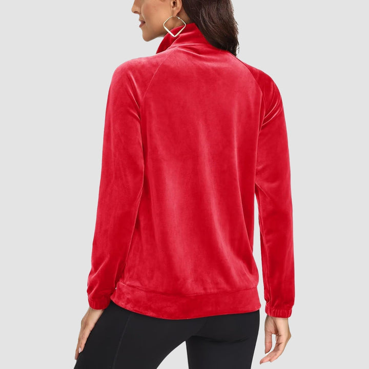 Women's Velour Fleece Jacket - Full Zip & Zipper Pockets