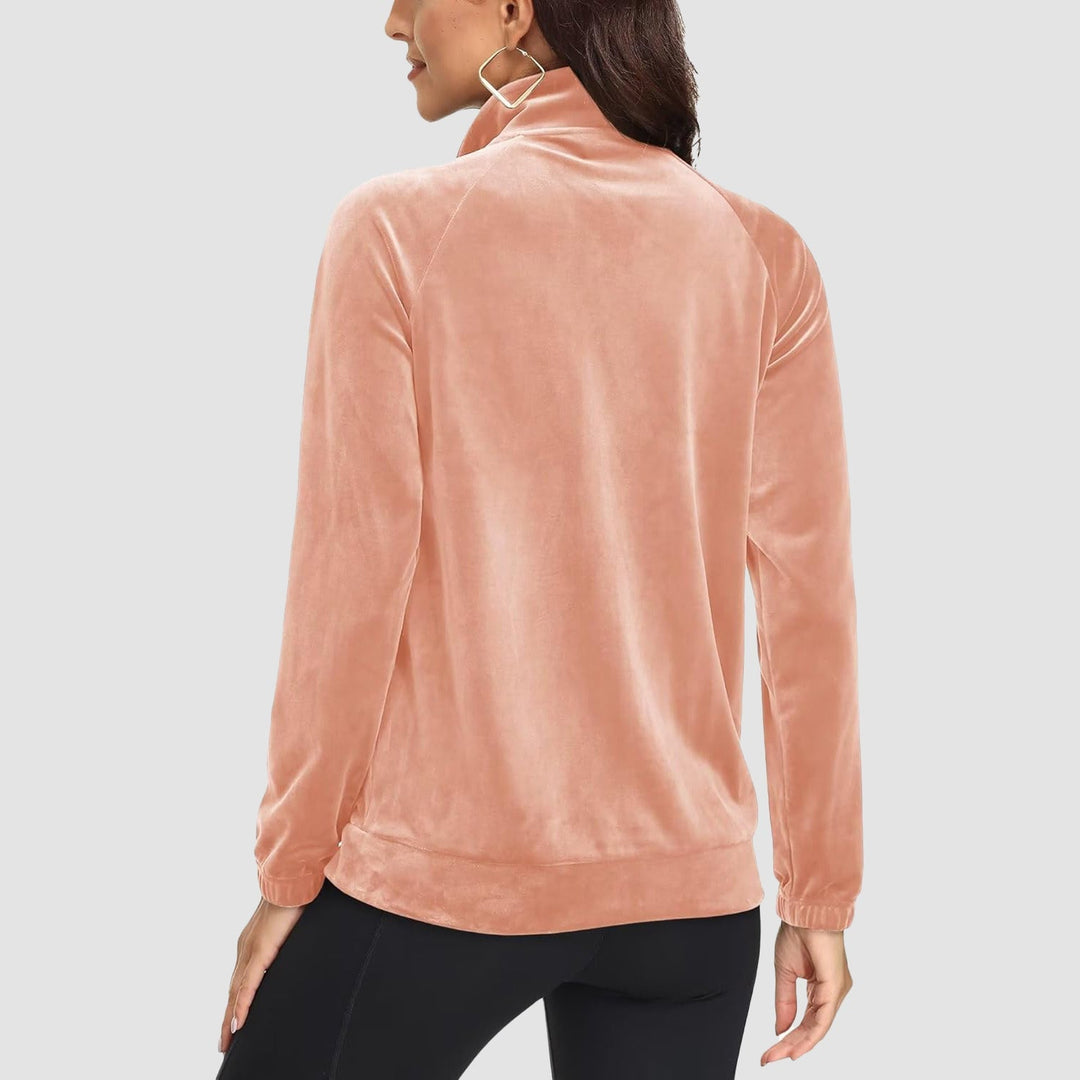 Women's Velour Fleece Jacket - Full Zip & Zipper Pockets
