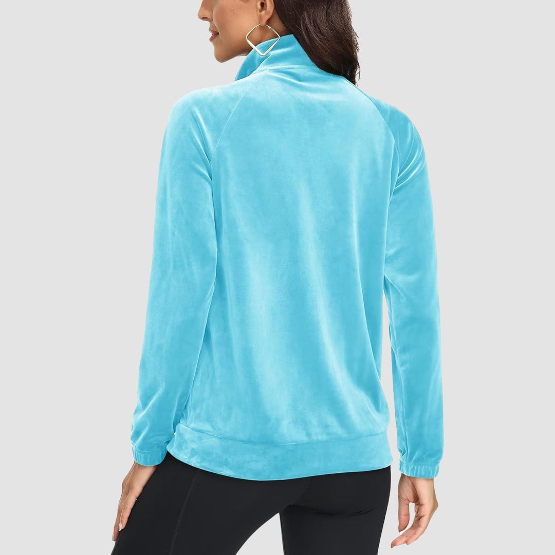 Women's Velour Fleece Jacket - Full Zip & Zipper Pockets