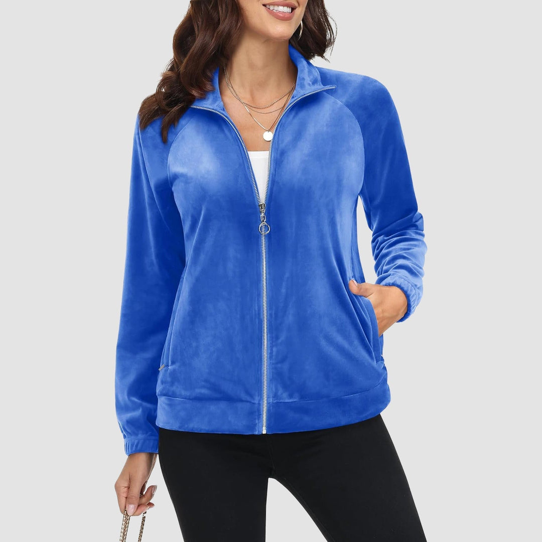Women's Velour Fleece Jacket - Full Zip & Zipper Pockets