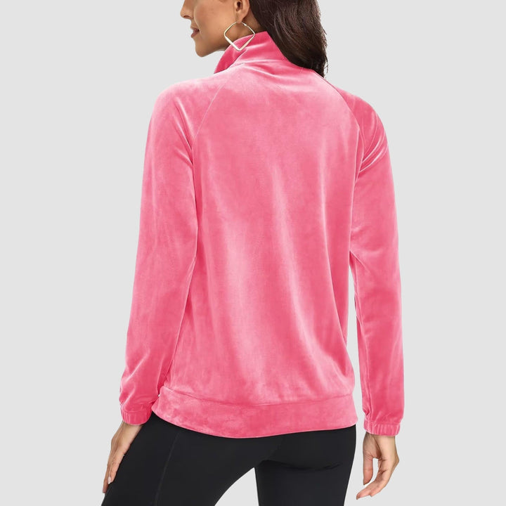 Women's Velour Fleece Jacket - Full Zip & Zipper Pockets