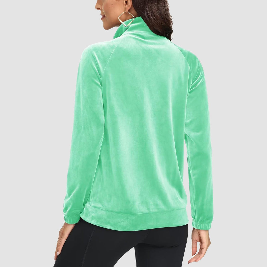 Women's Velour Fleece Jacket - Full Zip & Zipper Pockets