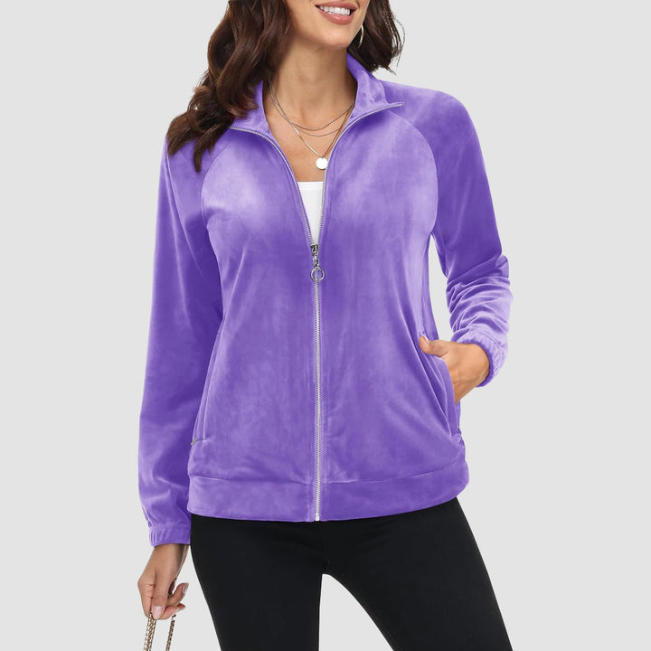 Women's Velour Fleece Jacket - Full Zip & Zipper Pockets