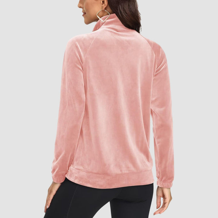 Women's Velour Fleece Jacket - Full Zip & Zipper Pockets