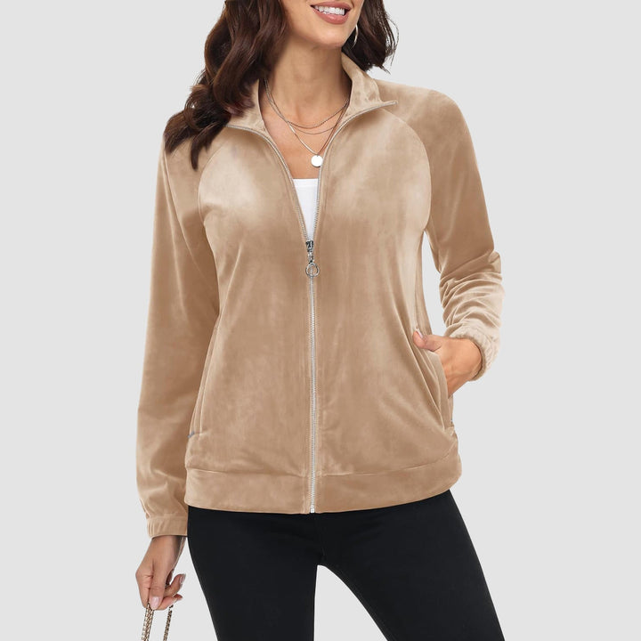 Women's Velour Fleece Jacket - Full Zip & Zipper Pockets