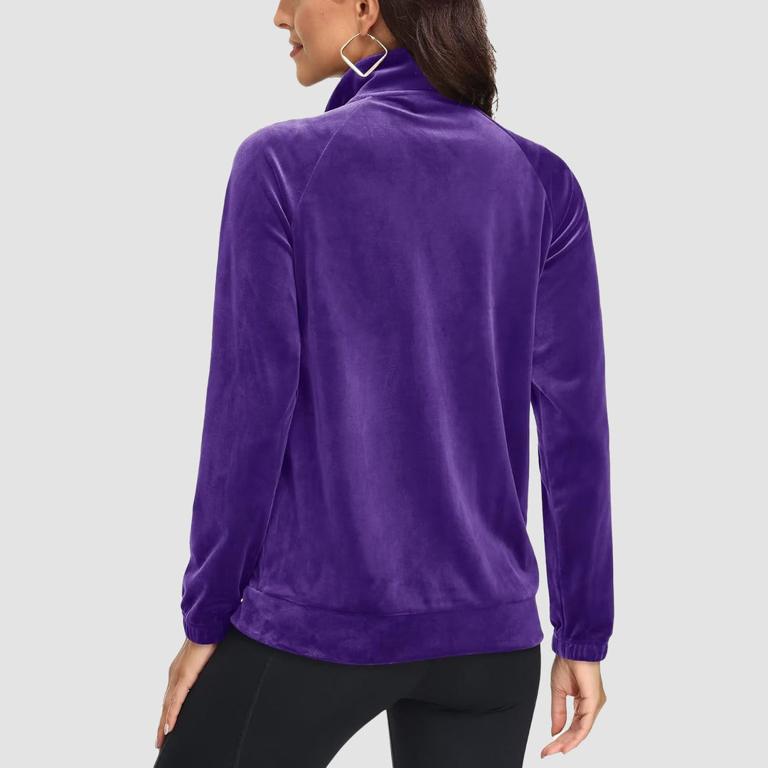 Women's Velour Fleece Jacket - Full Zip & Zipper Pockets