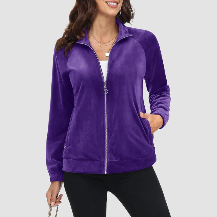 Women's Velour Fleece Jacket - Full Zip & Zipper Pockets