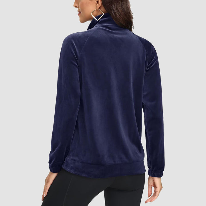 Women's Velour Fleece Jacket - Full Zip & Zipper Pockets