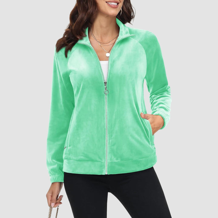 Women's Velour Fleece Jacket - Full Zip & Zipper Pockets