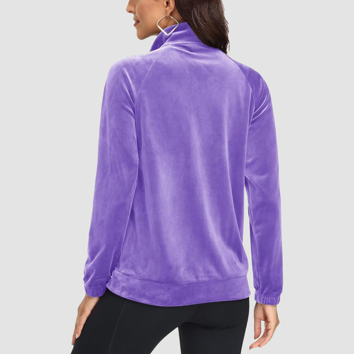 Women's Velour Fleece Jacket - Full Zip & Zipper Pockets