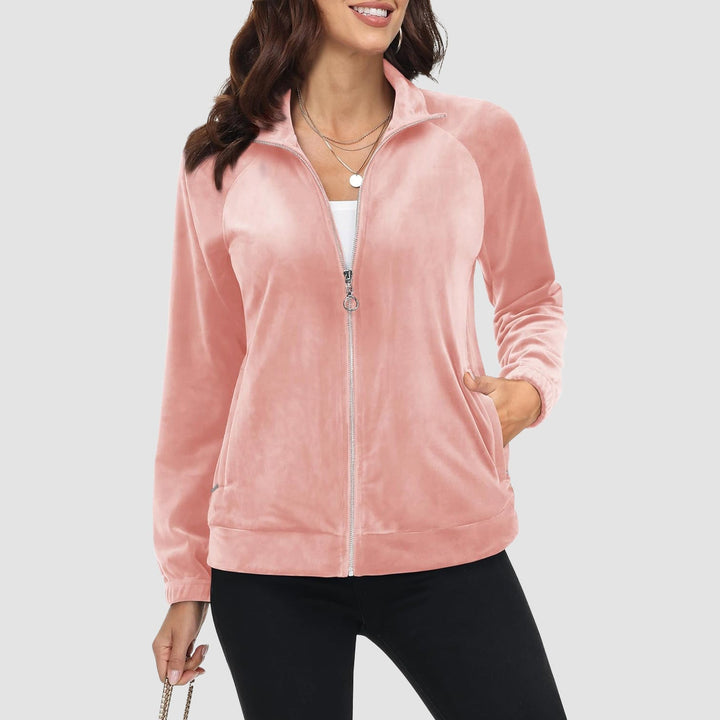 Women's Velour Fleece Jacket - Full Zip & Zipper Pockets