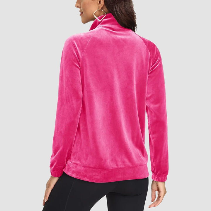 Women's Velour Fleece Jacket - Full Zip & Zipper Pockets