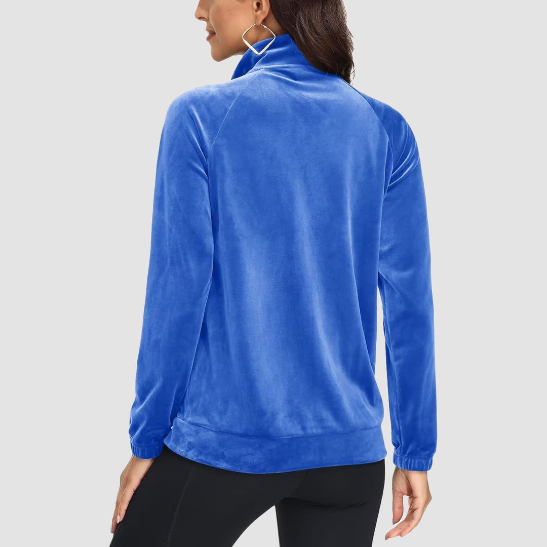 Women's Velour Fleece Jacket - Full Zip & Zipper Pockets